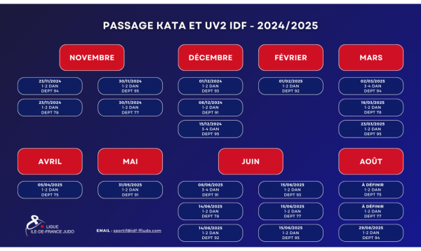 CALENDRIER IDF PASSAGE DE GRADE, UV2, UV3 - SAISON 2024/2025